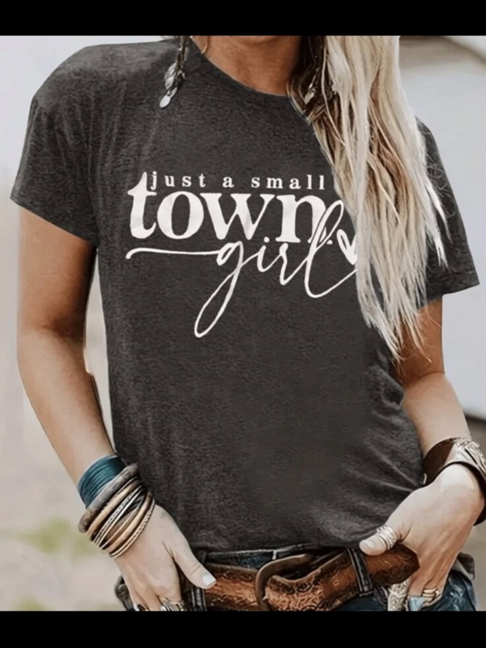 Just a Small Town Girl Graphic Tee - Women’s Dark Gray